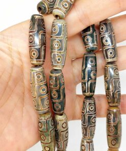 9 Göz Tibet Akik Taşı Silindir Kesim 10x30mm Dizi (45796)