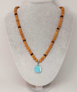 Amazonit Taşlı Rudraksha Tohum Kolye Dolama Bileklik 8mm (49738)