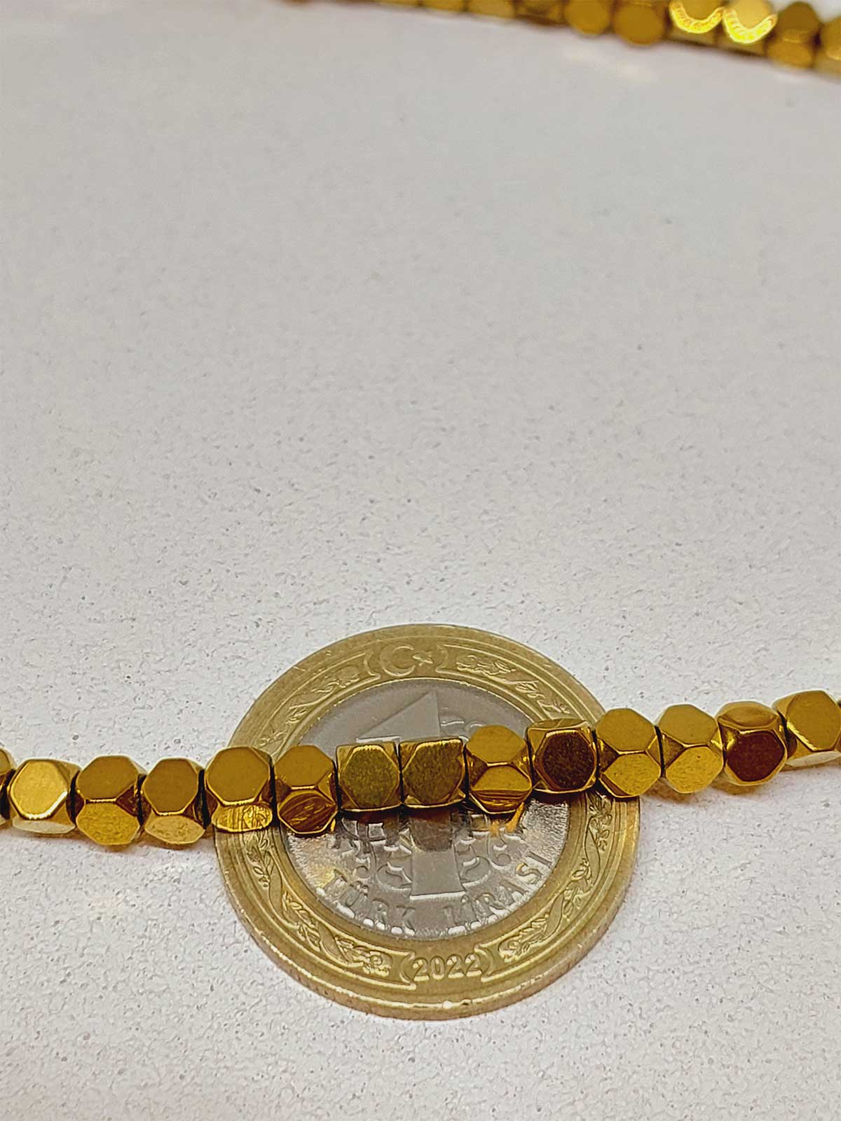 Çeyrek Dizi (9cm uzunluğundadır!) Hematit Taşı Şekilli 3.5*3.5mm Çeyrek Dizi (52322) - Görsel 4