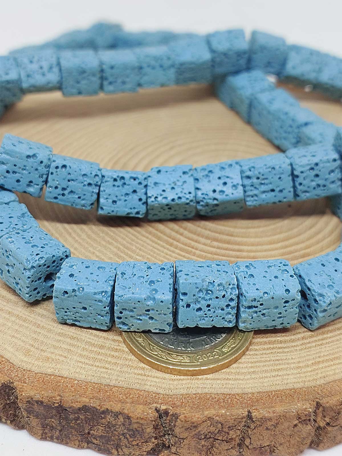 Çeyrek Dizi (9cm uzunluğundadır!) Lav Taşı Mavi Küp Şekilli Çeyrek Dizi 10*10mm (51630) - Görsel 4