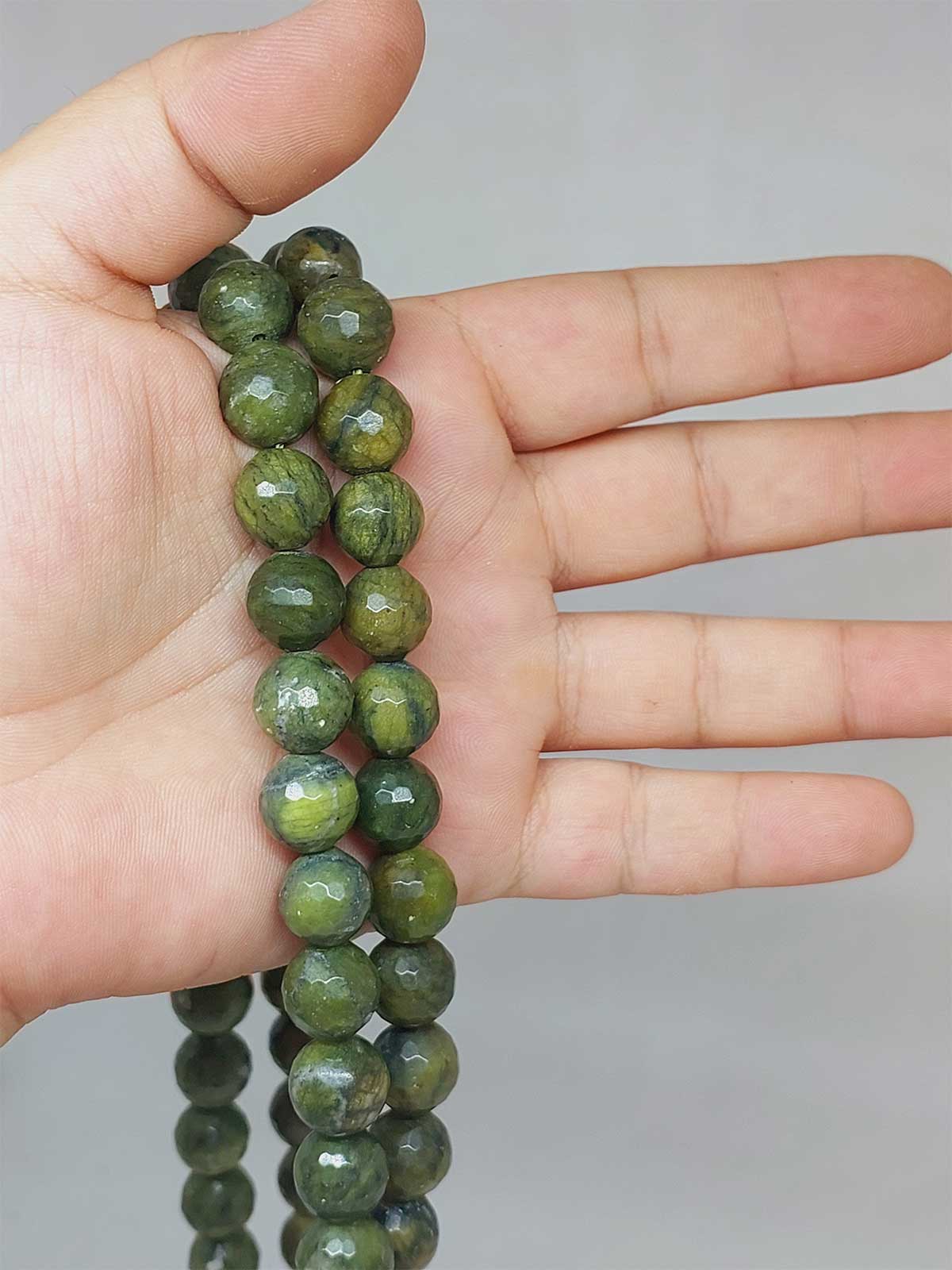 Çeyrek Dizi (9cm uzunluğundadır!) Peridot (Zebercet) Taşı Koyu Renk Çeyrek Dizi Faset Kesim 11-12mm Aralığı (52288)