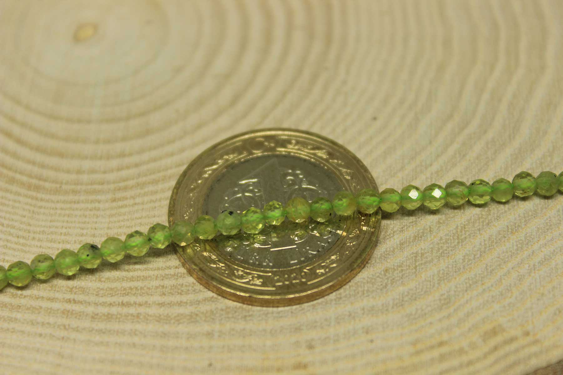 Peridot (Zebercet) Taşı YARIM Dizi 3mm (17cm uzunluğundadır) - Görsel 3