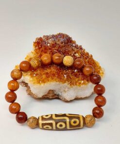 Tibet Akik & Jasper Taşlı Dokuz Göz Sembollü Unisex Ahşap Bileklik 8mm
