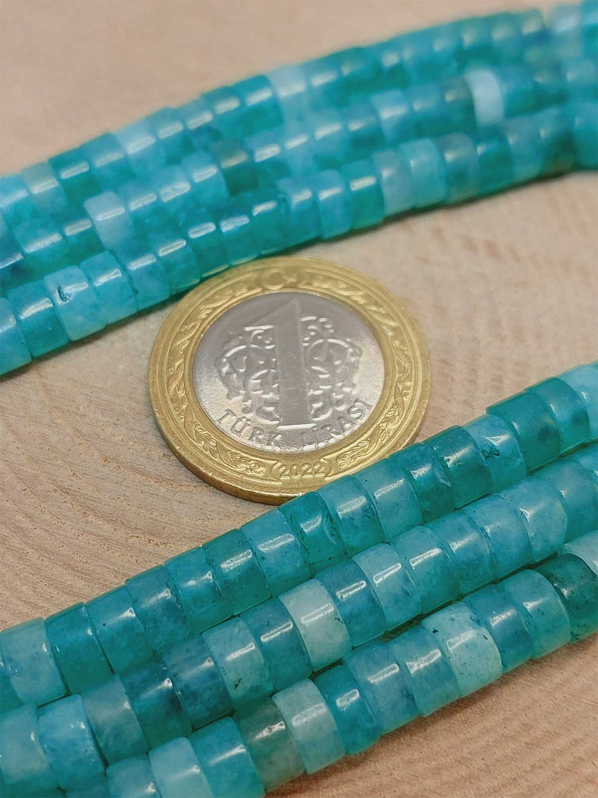 Çeyrek Dizi (9cm uzunluğundadır!) Amazonit Taşı Şekilli 3x6mm Çeyrek Dizi (49350) - Görsel 3
