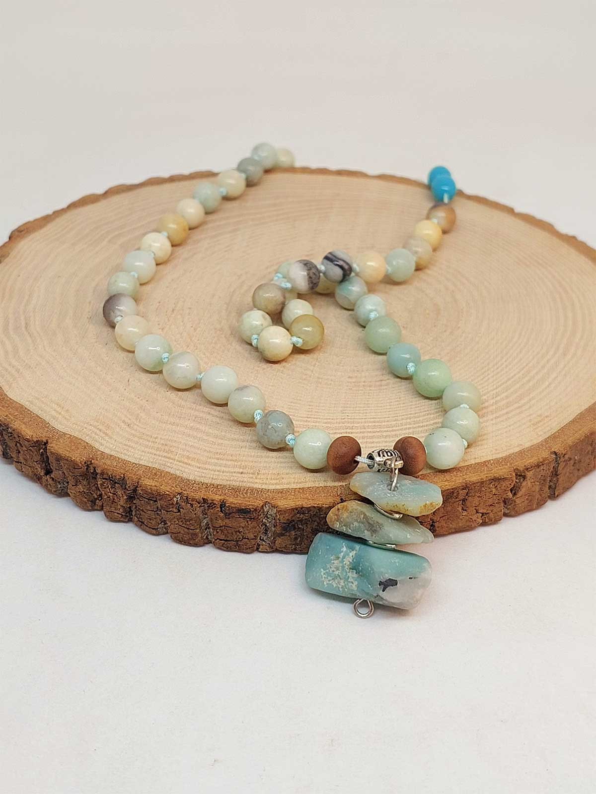 Amazonit Taşı Düğümlü Unisex Tasarım Kolye 8mm (45075)