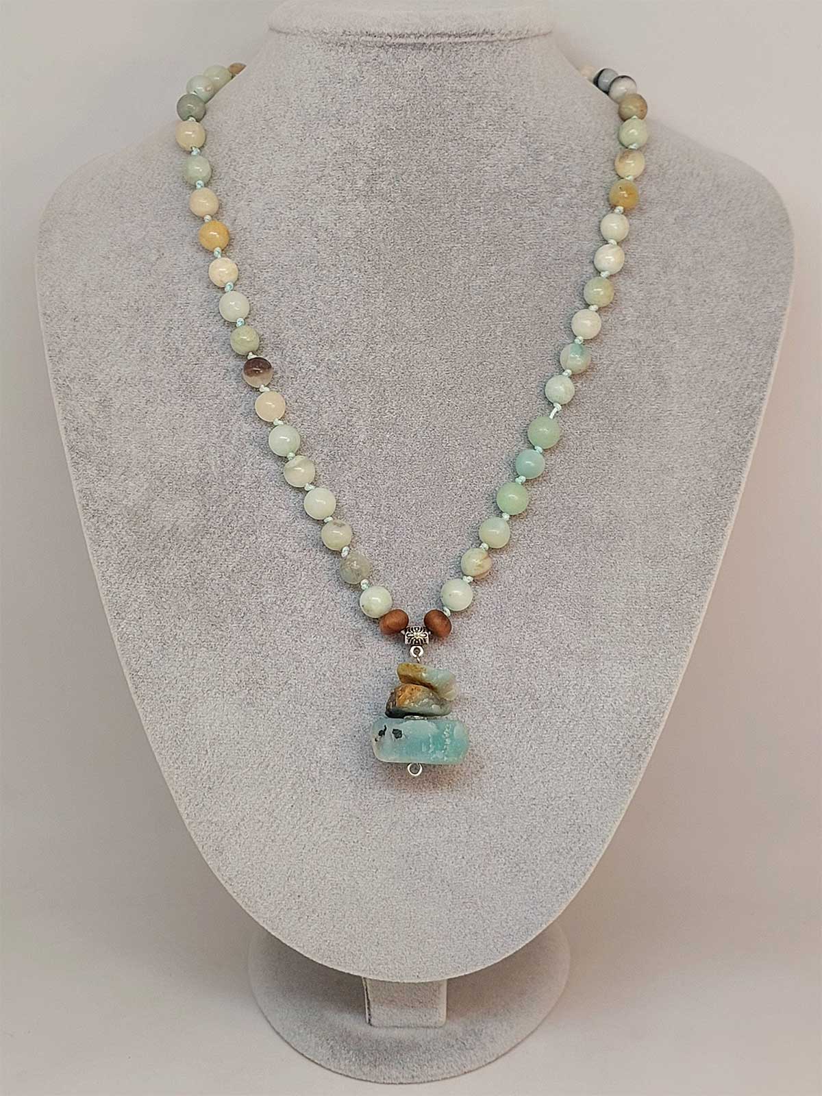 Amazonit Taşı Düğümlü Unisex Tasarım Kolye 8mm (45075) - Görsel 2