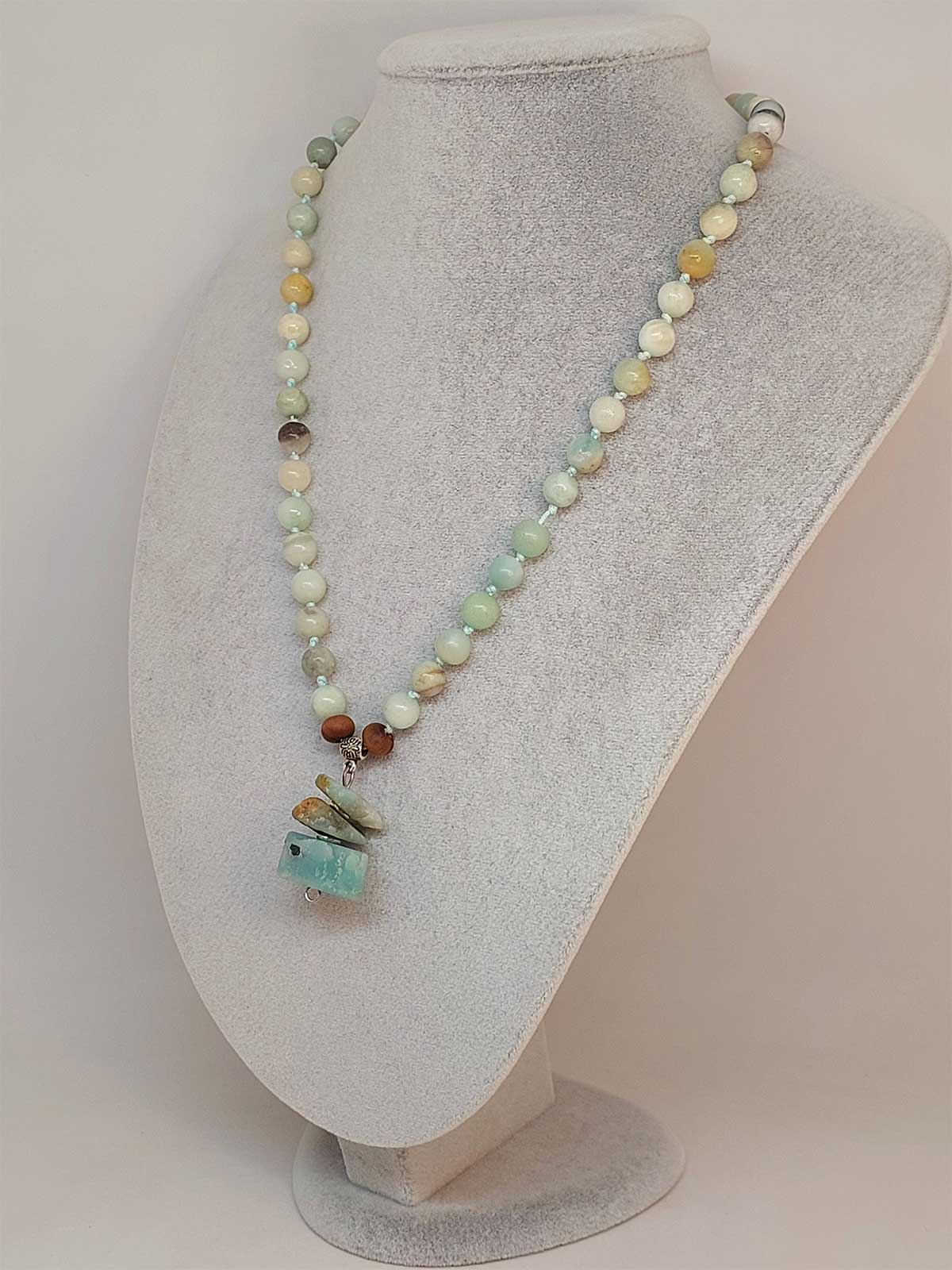 Amazonit Taşı Düğümlü Unisex Tasarım Kolye 8mm (45075) - Görsel 5