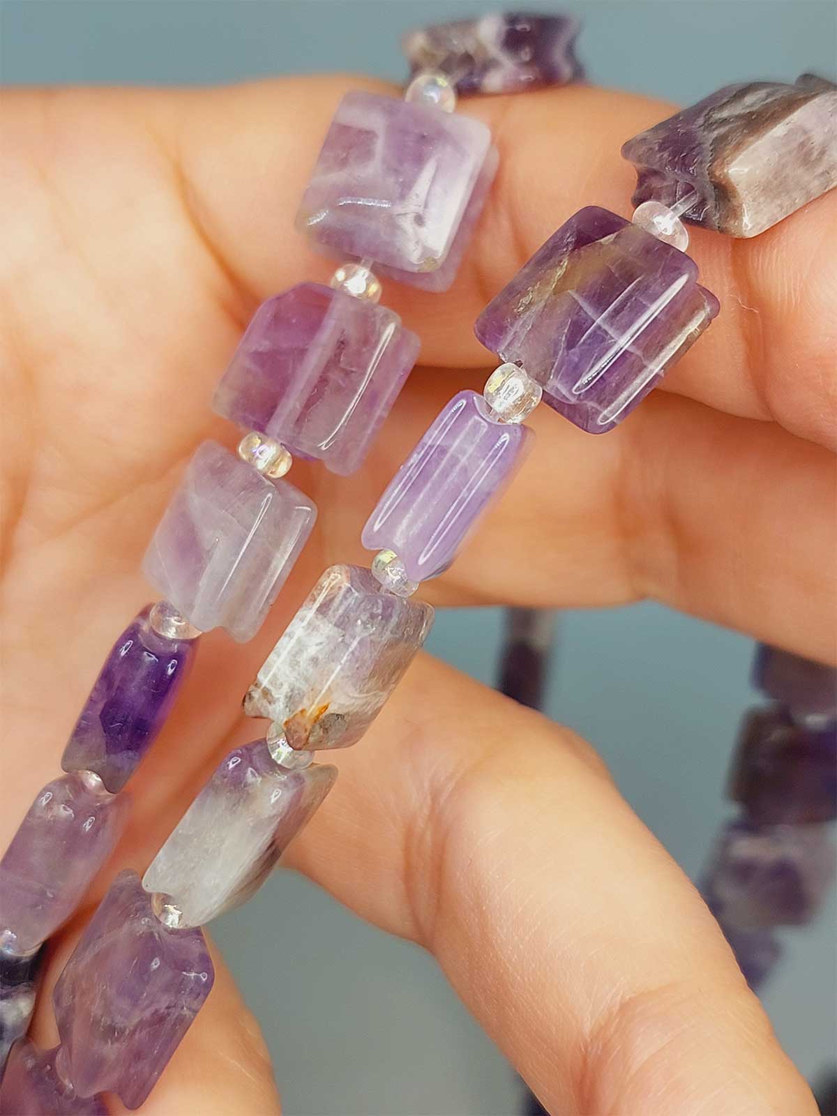 Ametist Taşı Yandan Oyuklu Kare Kesim 10x10mm Dizi (49566) - Görsel 4