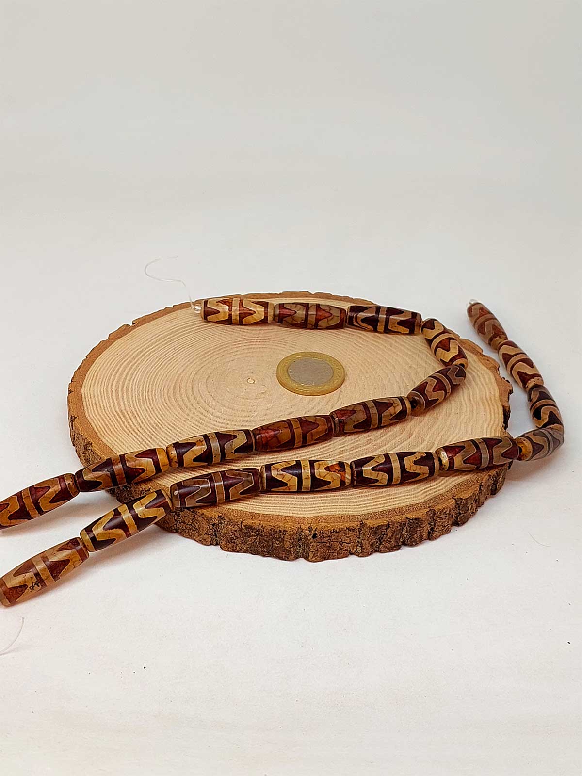 Çift Kaplan Dişi Tibet Akik Taşı Silindir Kesim 10x30mm Dizi (45808) - Görsel 3