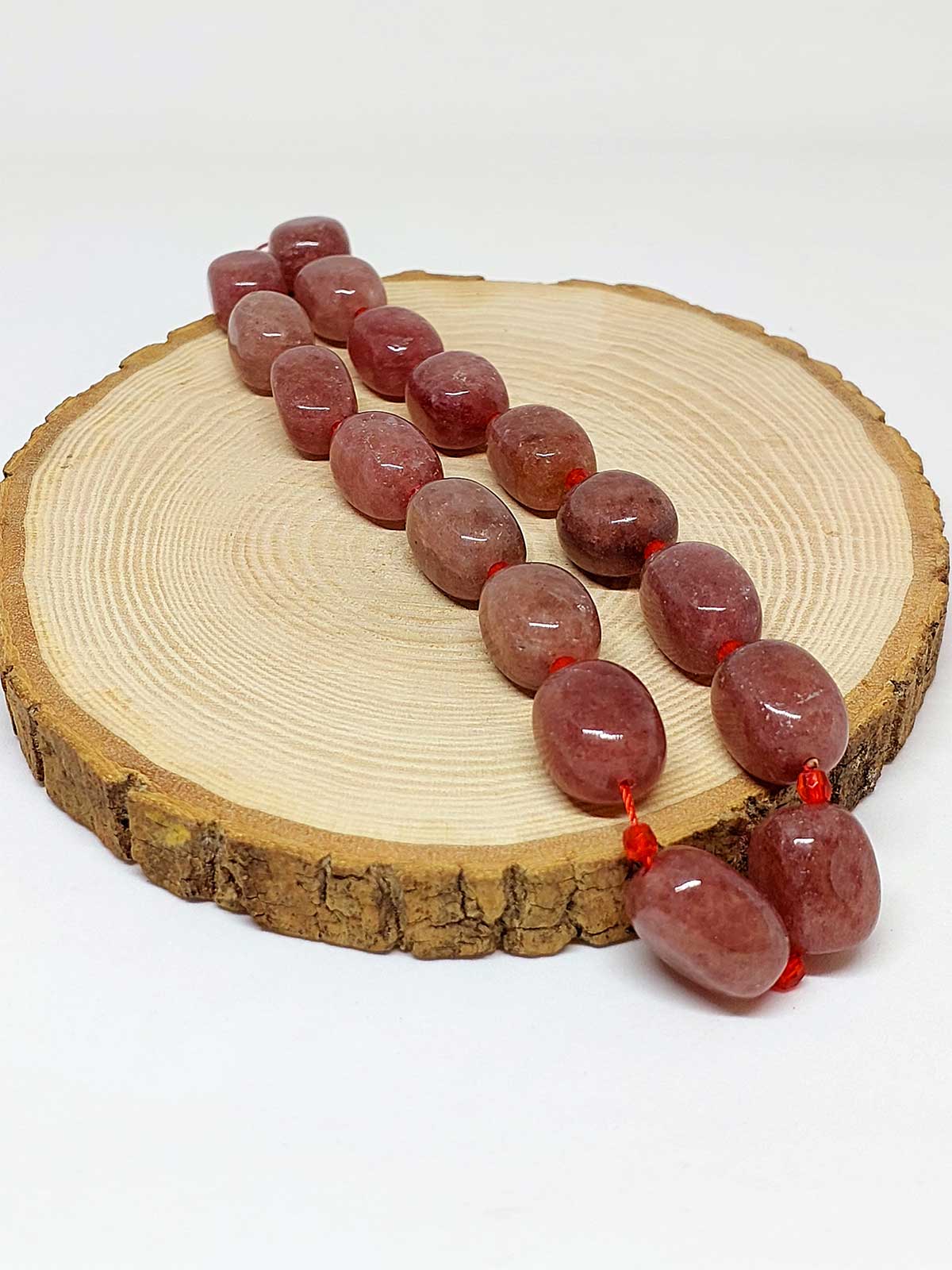 Çilek Kuvars Taşı Şekilli YARIM Dizi (44565) (18cm uzunluğundadır)