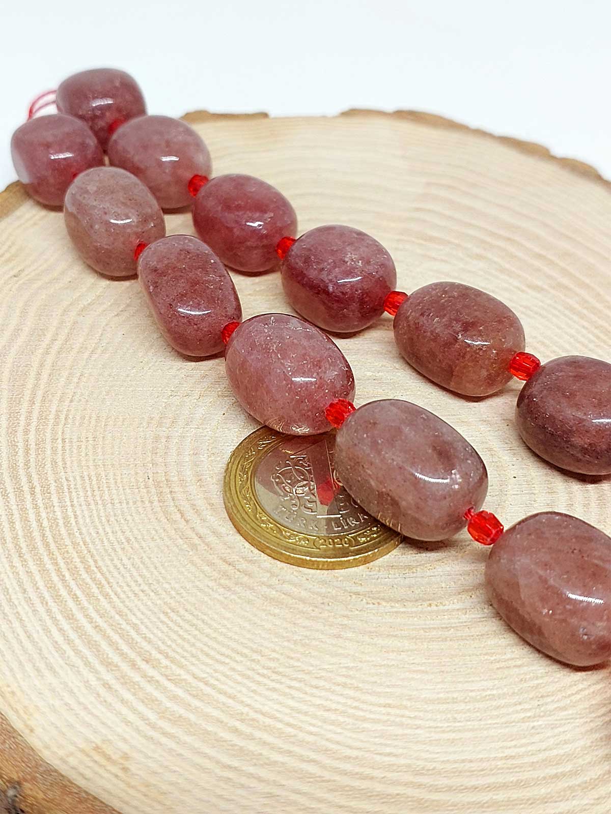 Çilek Kuvars Taşı Şekilli YARIM Dizi (44565) (18cm uzunluğundadır) - Görsel 2