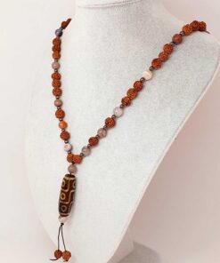 Alternative view of Tibet & Botswana Akik Taşlı Dokuz Göz Sembollü Rudraksha Unisex Kolye 8mm