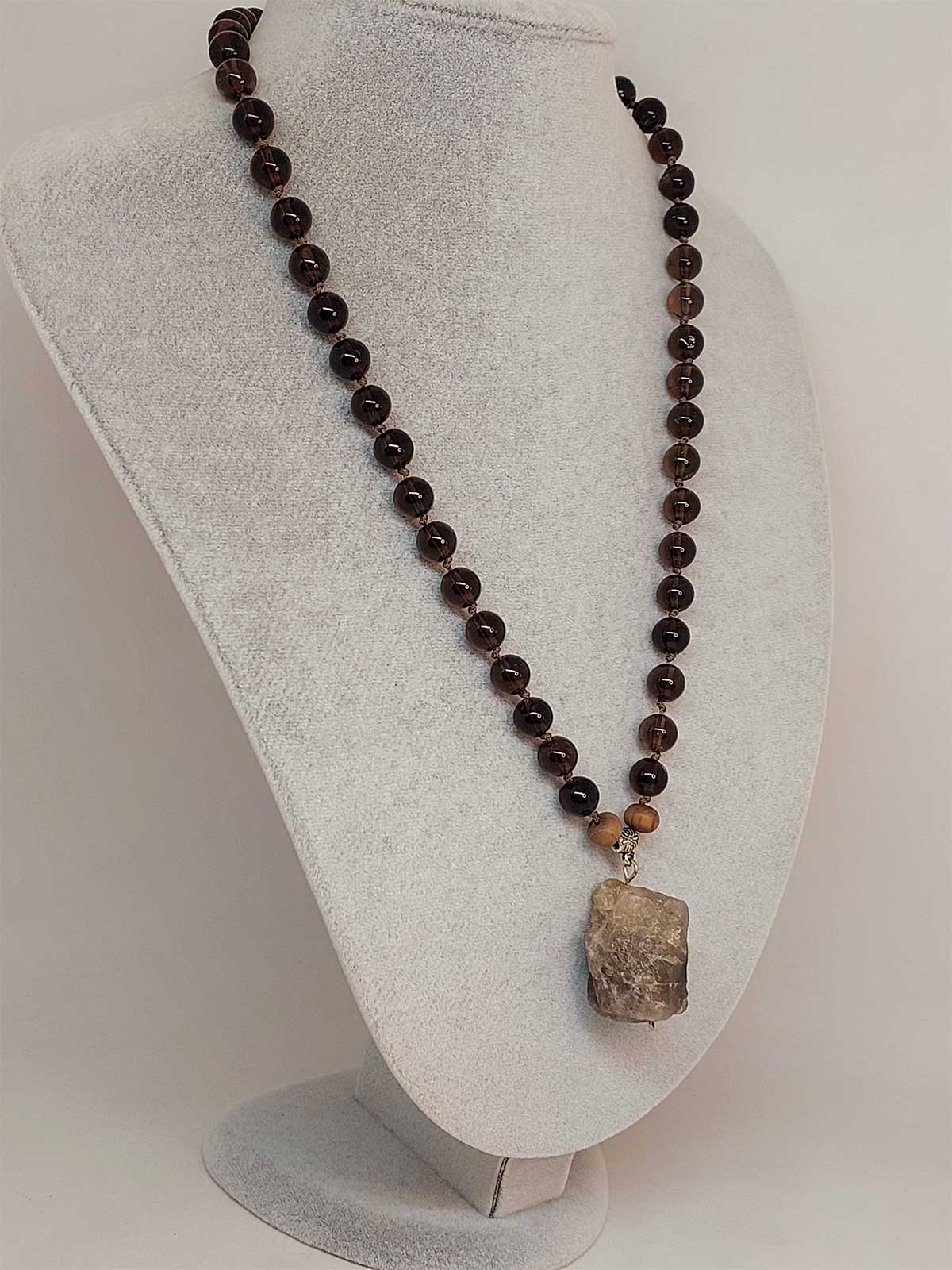 Dumanlı Kuvars Taşı Düğümlü Unisex Tasarım Kolye 8mm (45070) - Görsel 5