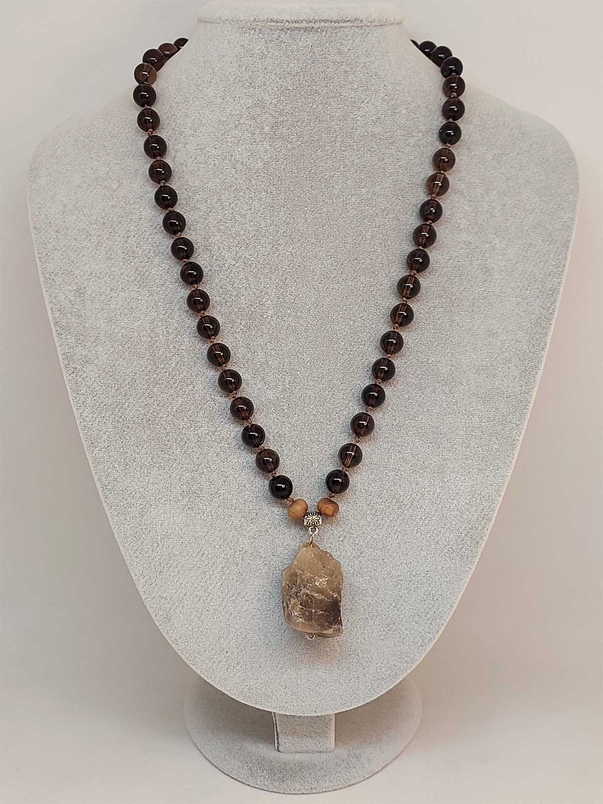 Dumanlı Kuvars Taşı Düğümlü Unisex Tasarım Kolye 8mm (45070) - Görsel 2