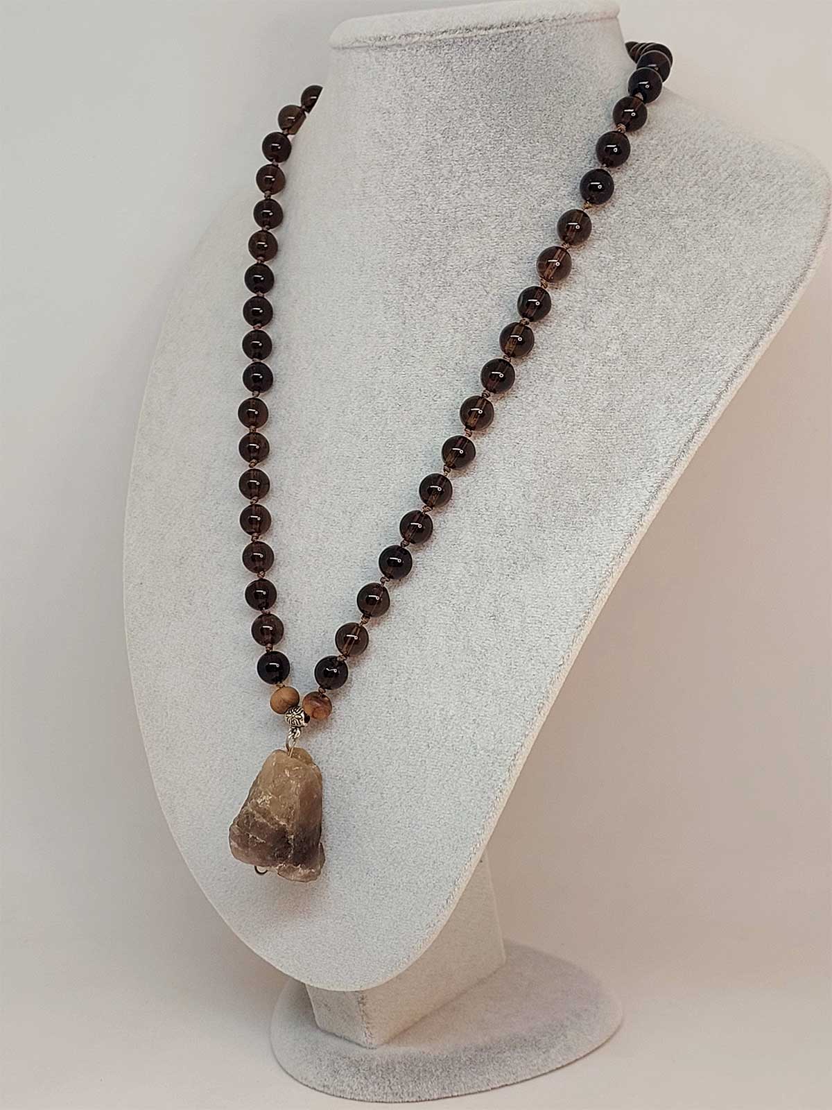 Dumanlı Kuvars Taşı Düğümlü Unisex Tasarım Kolye 8mm (45070) - Görsel 4