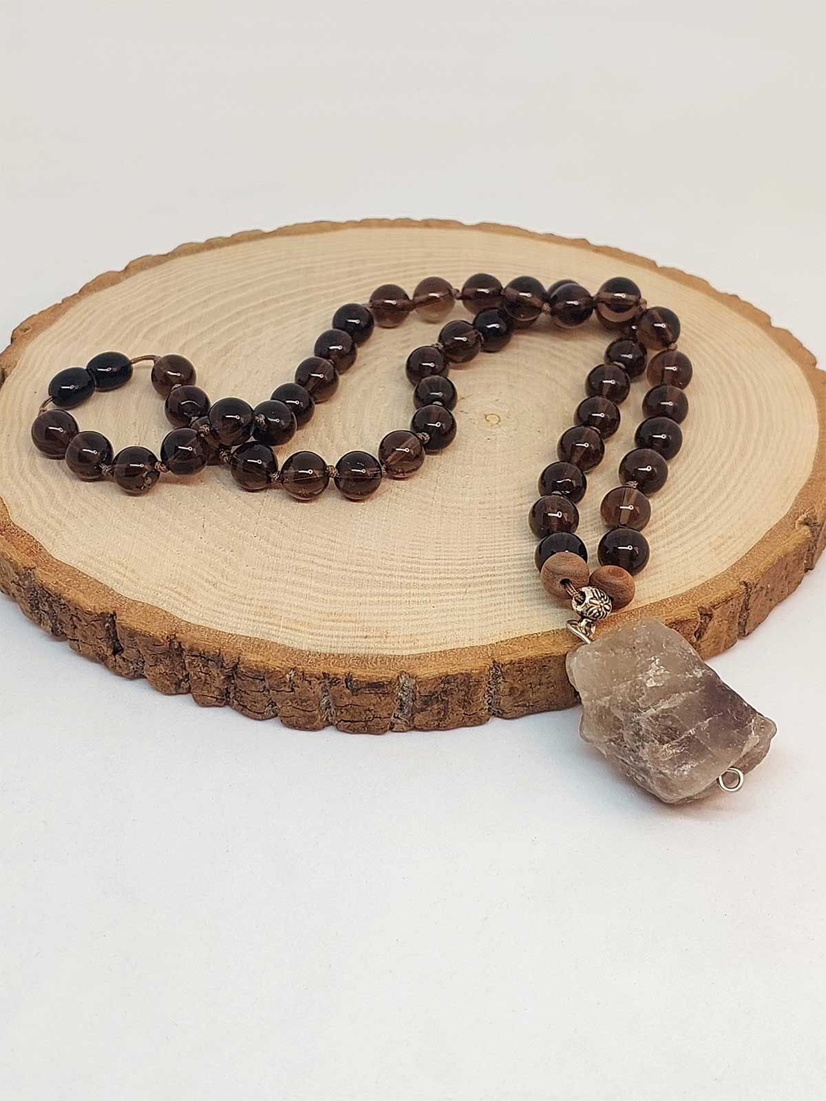 Dumanlı Kuvars Taşı Düğümlü Unisex Tasarım Kolye 8mm (45070)