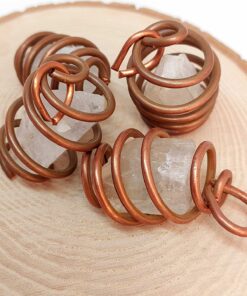 Kristal Kuvars Taşı Ham Parça Bakır Spiral Otantik Kolye Ucu
