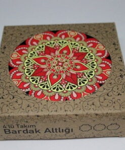 Alternative view of Mandala Desenli Ahşap Bardak Altlığı Seti 4'lü