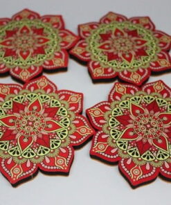 Mandala Desenli Ahşap Bardak Altlığı Seti 4'lü