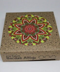 Alternative view of Mandala Desenli Ahşap Bardak Altlığı Seti 4'lü