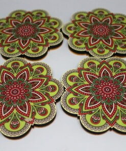 Mandala Desenli Ahşap Bardak Altlığı Seti 4'lü