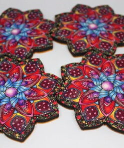 Mandala Desenli Ahşap Bardak Altlığı Seti 4'lü