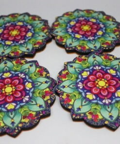 Mandala Desenli Ahşap Bardak Altlığı Seti 4'lü