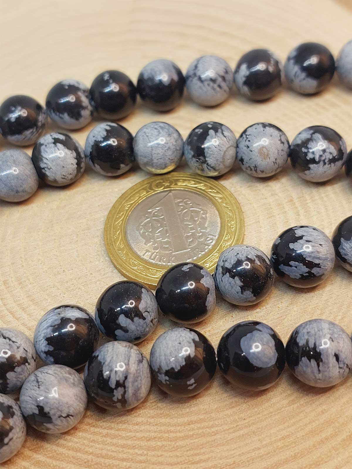 Kar Tanesi Obsidyen Taşı Dizi 10mm (49250) - Görsel 2