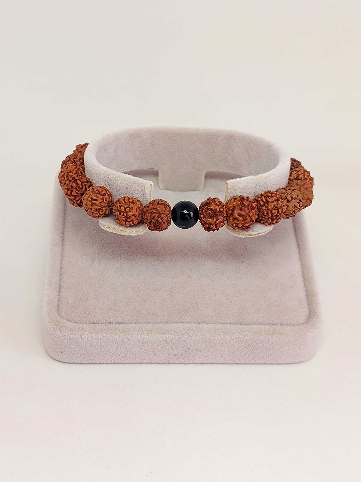 Obsidyen Taşlı Rudraksha Tohum Unisex Bileklik 8mm - Görsel 2