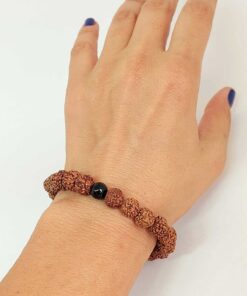 Obsidyen Taşlı Rudraksha Tohum Unisex Bileklik 8mm