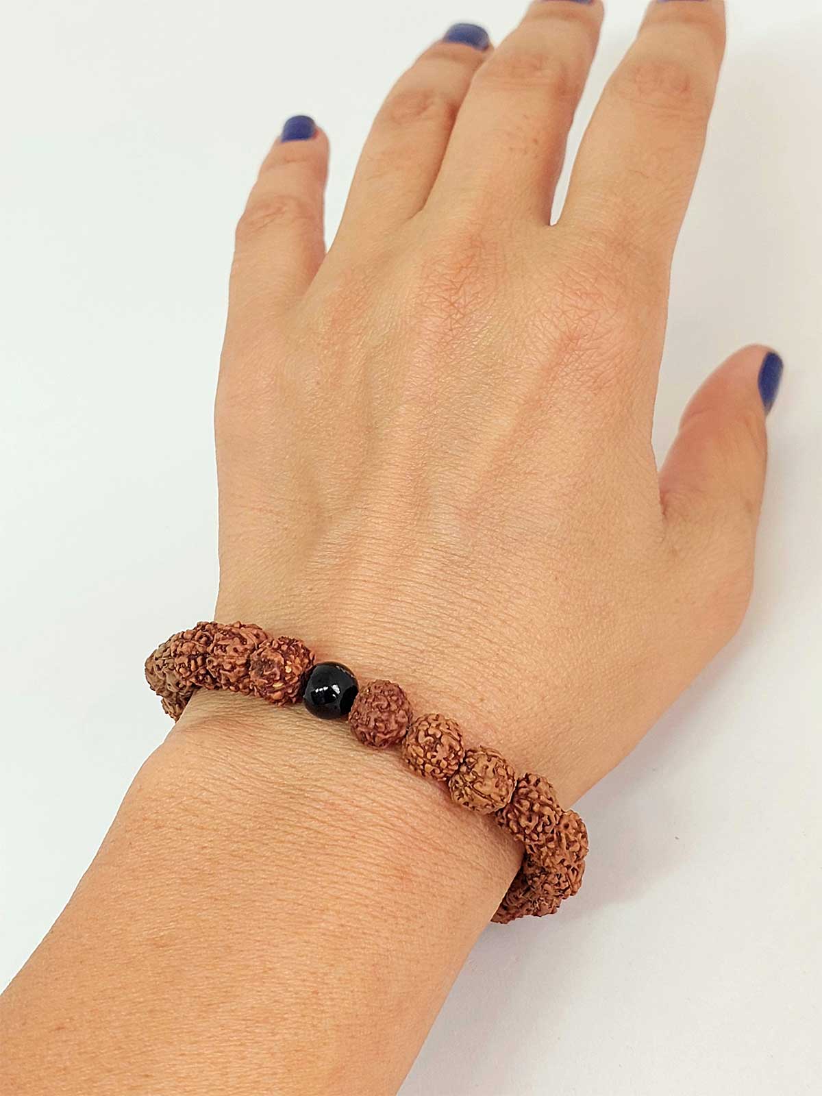 Obsidyen Taşlı Rudraksha Tohum Unisex Bileklik 8mm
