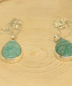 Alternative view of Amazonit Taşı Gümüş Kaplama ve Gümüş Zincir Dahil Kolye Ucu