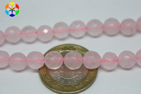 Pembe Kuvars Taşı Faset Kesim YARIM Dizi 8mm (18cm uzunluğundadır) - Görsel 2