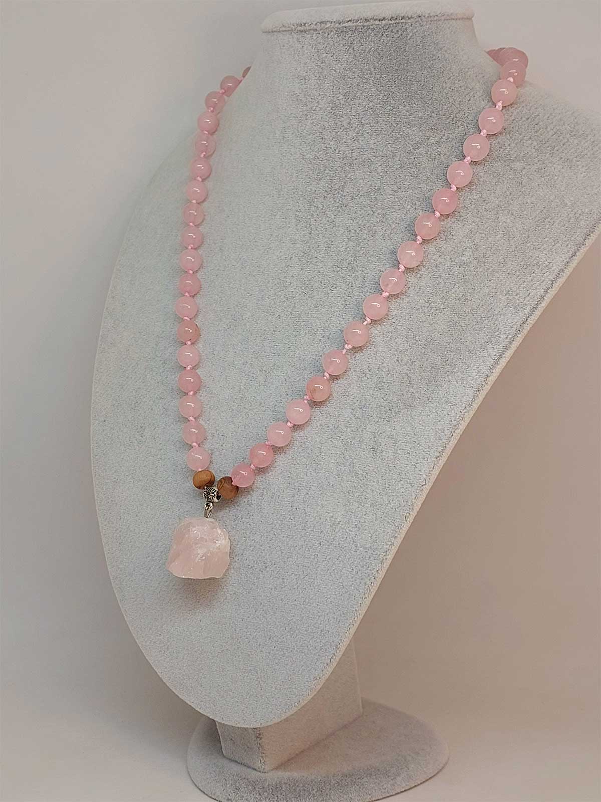 Pembe Kuvars Taşı Düğümlü Unisex Tasarım Kolye 8mm (45065) - Görsel 5