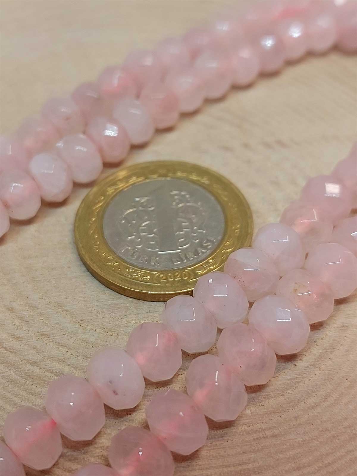 Pembe Kuvars Taşı Rondela Faset Kesim 5.5*7.5mm dizi (45832) - Görsel 2