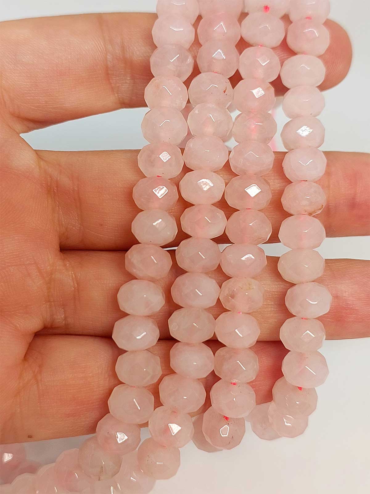 Pembe Kuvars Taşı Rondela Faset Kesim 5.5*7.5mm dizi (45832)