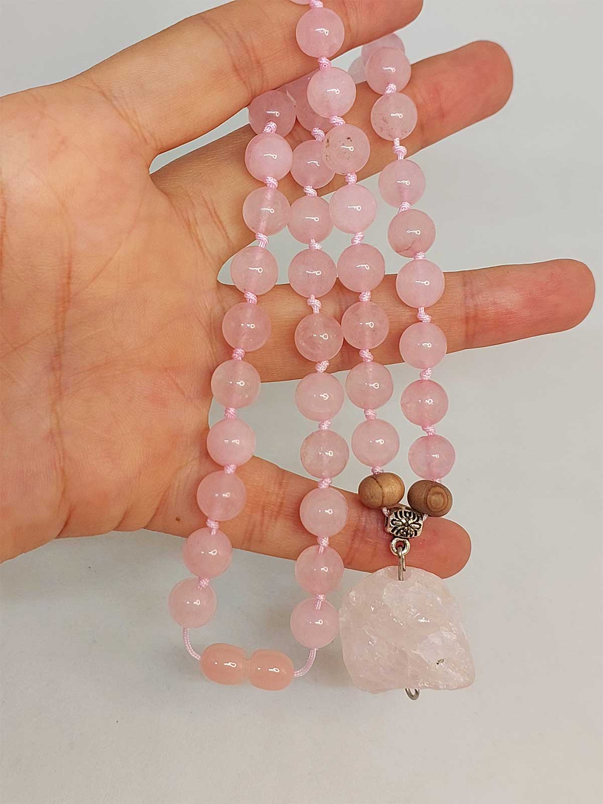 Pembe Kuvars Taşı Düğümlü Unisex Tasarım Kolye 8mm (45065) - Görsel 3