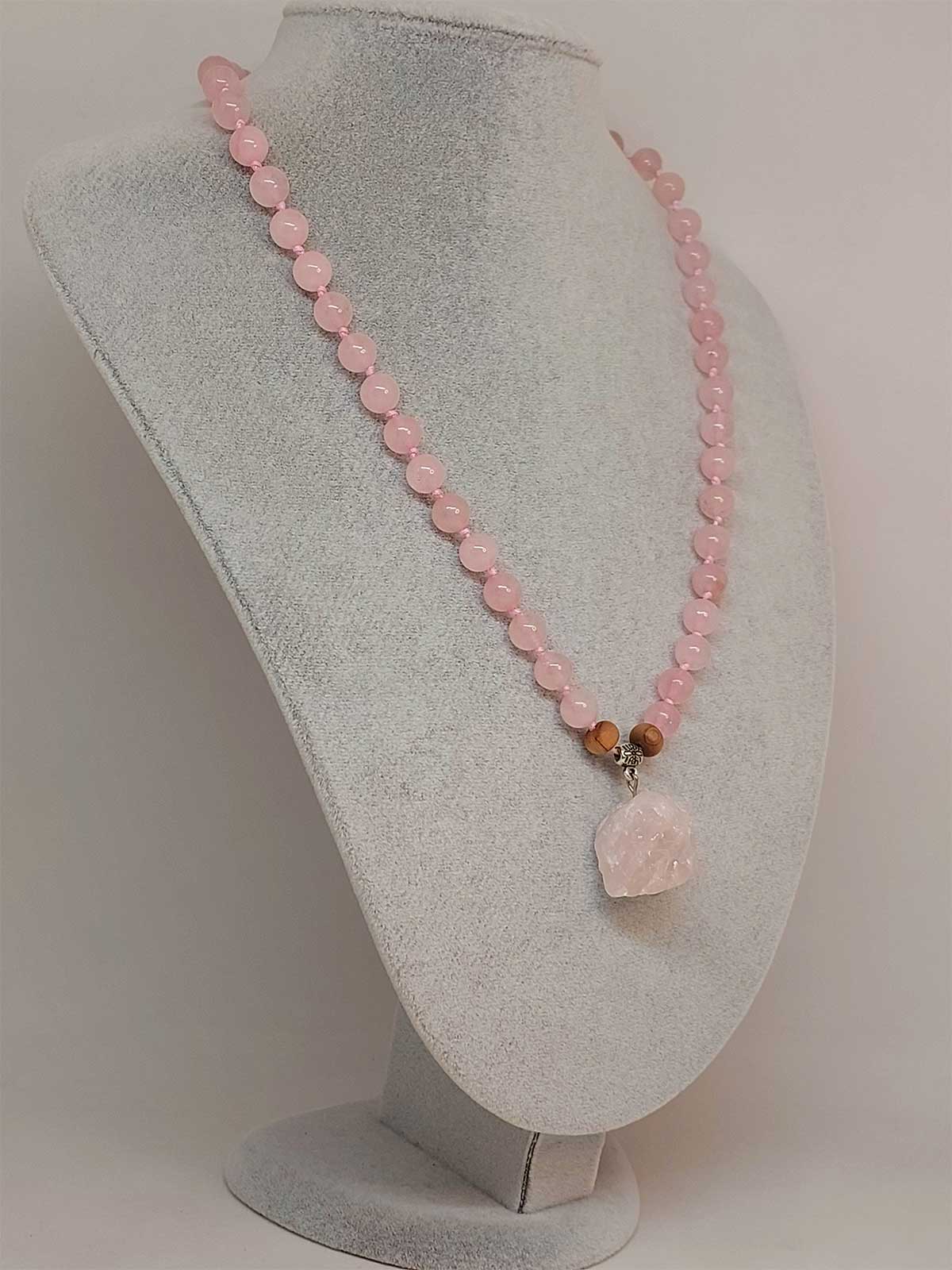 Pembe Kuvars Taşı Düğümlü Unisex Tasarım Kolye 8mm (45065) - Görsel 4