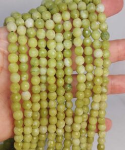 Peridot (Zebercet) Taşı Açık Renk Yeşil-Beyaz Faset Kesim YARIM Dizi 6mm (45950) (18cm uzunluğundadır)