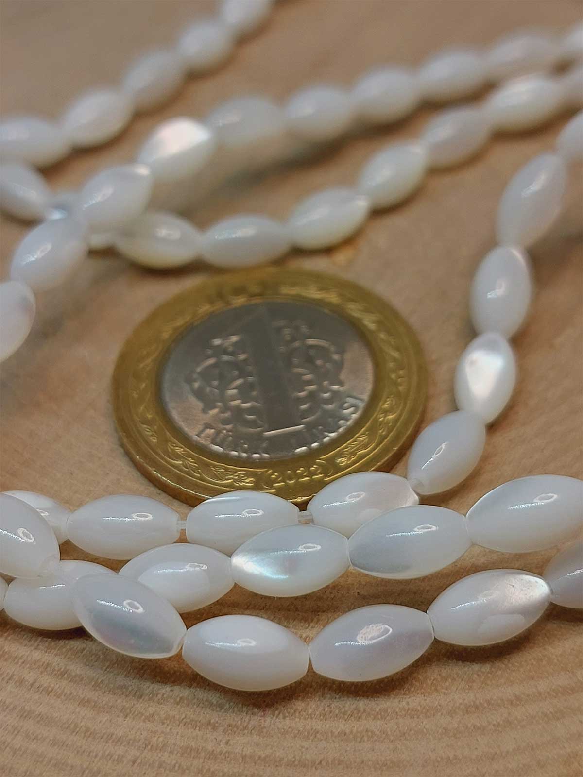 Çeyrek Dizi (9cm uzunluğundadır!) Sedef Taşı Arpa Kesim 4.5x8mm Çeyrek Dizi (49446) - Görsel 4