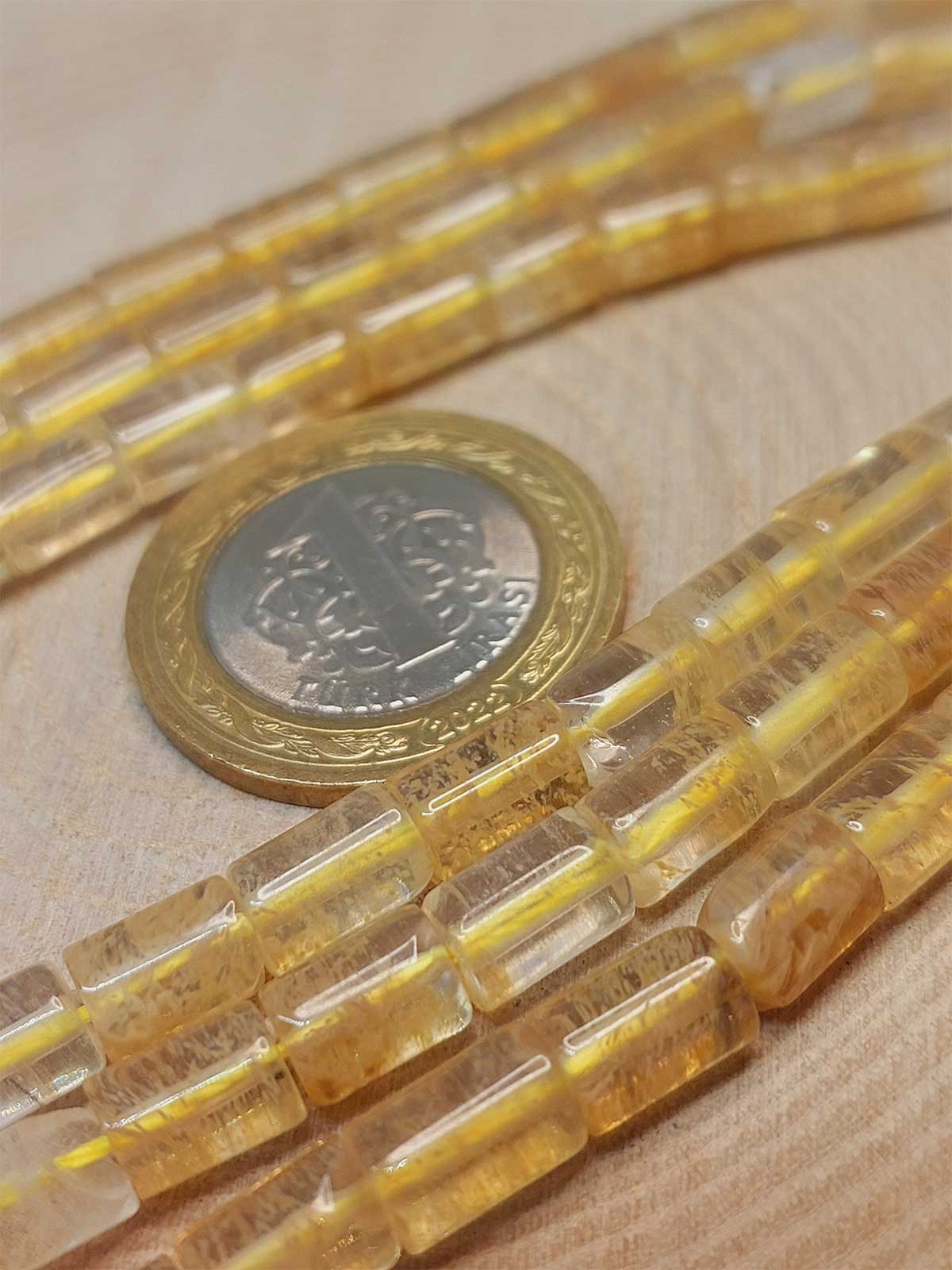 Golden & Rutil Kuvars Taşı Silindir Kesim 5.5x7.5mm YARIM Dizi (49300) (18cm uzunluğundadır) - Görsel 2
