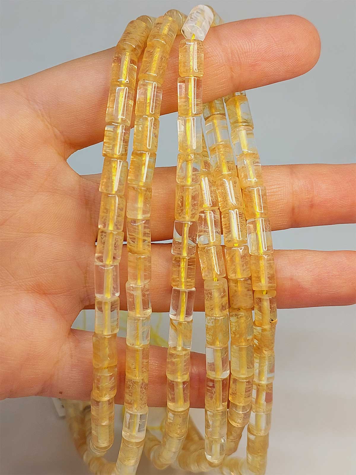 Golden & Rutil Kuvars Taşı Silindir Kesim 5.5x7.5mm YARIM Dizi (49300) (18cm uzunluğundadır)