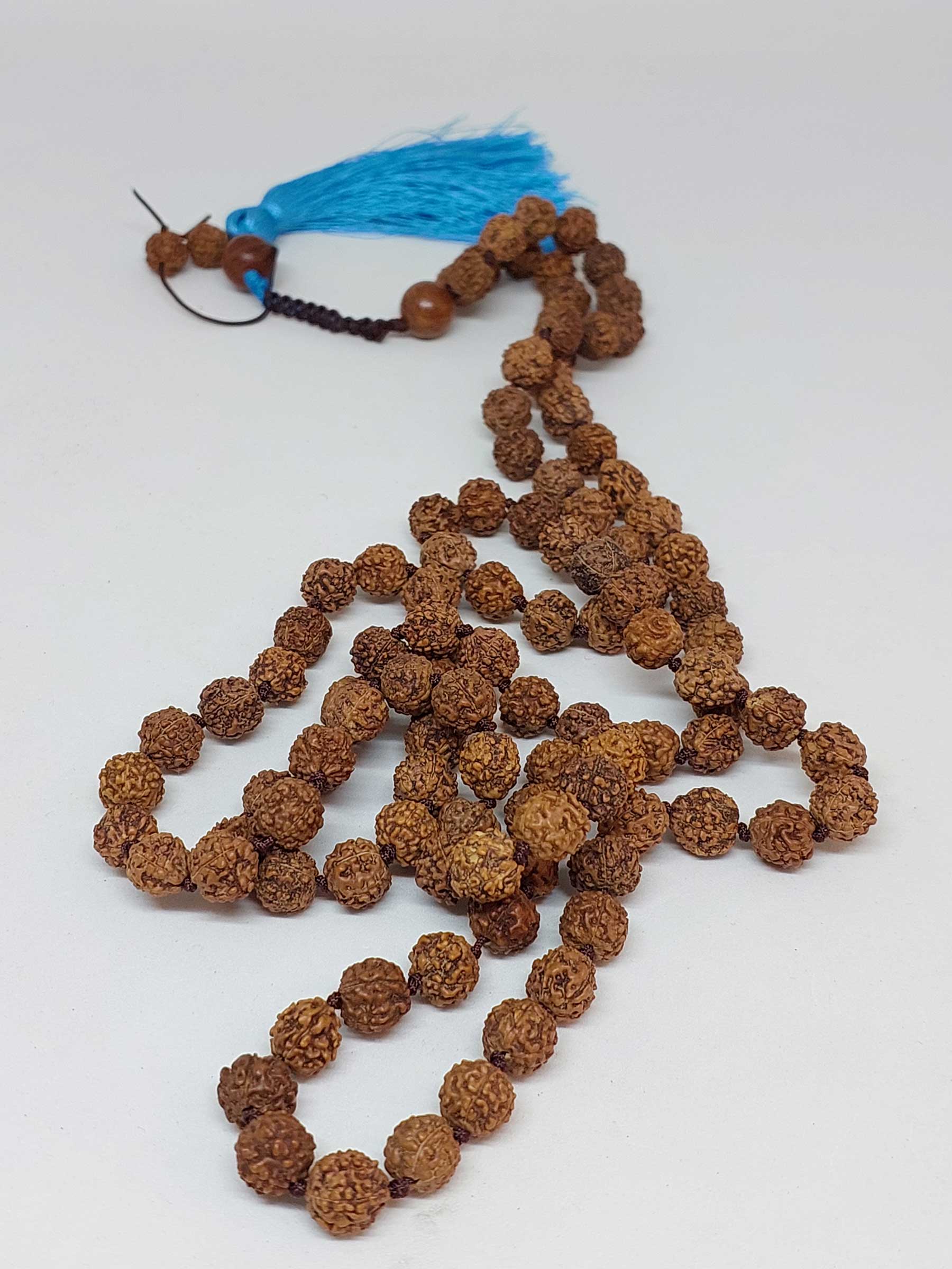 Rudraksha Tohumlu Mavi Püsküllü 108'lik Ara Düğümlü El Yapımı Mala Kolye - Görsel 4