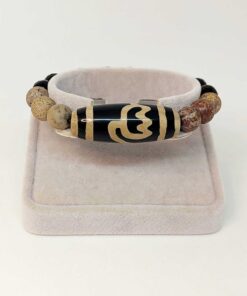 Alternative view of Tibet Akik. Jasper & Oniks Taşlı Lotus Sembollü Unisex Bileklik 10mm