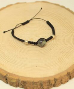 Zümrüt Taşı Gümüş Boncuklu Ayarlanabilir Bileklik (27215)