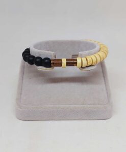 Alternative view of Ahşap Krem Renkli & Oniks Taşı 8mm Unisex Tasarım Bileklik Hawaii Model (11112)