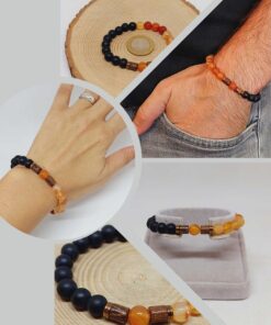 Bal Akik & Oniks Taşı 8mm Unisex Tasarım Bileklik Hawaii Model (24015)