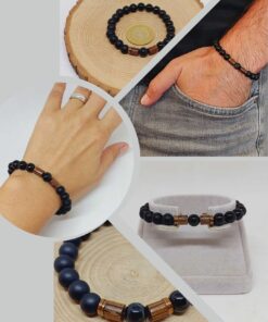 Siyah Akik & Oniks Taşı 8mm Unisex Tasarım Bileklik Hawaii Model (51330)