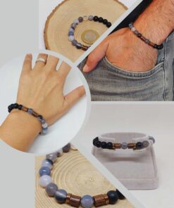 Gri Akik & Oniks Taşı 8mm Unisex Tasarım Bileklik Hawaii Model (53084)