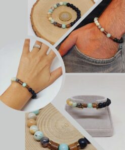 Amazonit & Oniks Taşı 8mm Unisex Tasarım Bileklik Hawaii Model (4437)